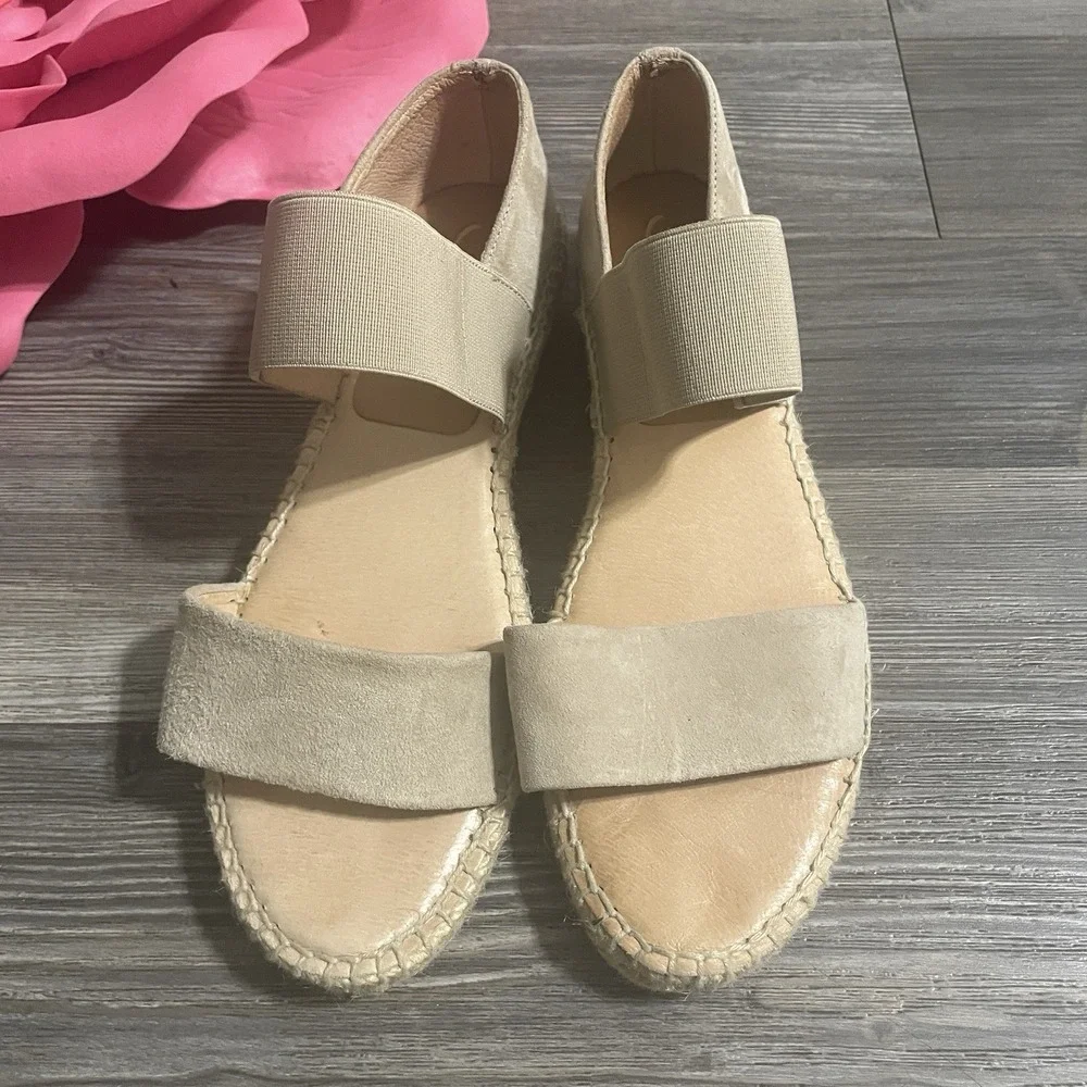 KANNA Spain Womens Sz 37 (US 6.5-7) Beige Suede‎ Elastic Band Espadrilles Summer